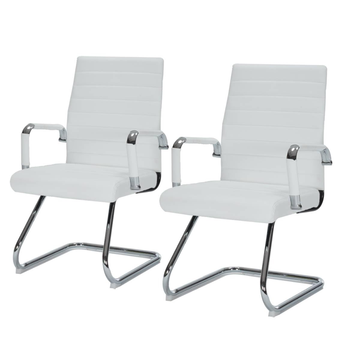 Whiterye Office Guest Reception Chairs, Comfy Leather Office Desk Chair, Conference Room Chair with Sled Base, Ergonomic Mid-Back Support, Thickened