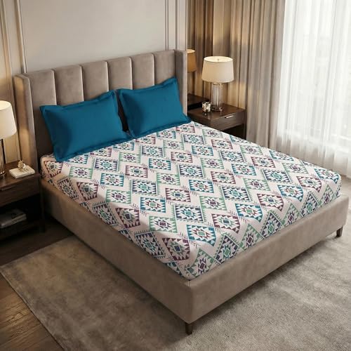 Image of MYTRIDENT Soft Comfort Bedsheet for Double Bed, 100% Cotton Bedsheet, 180 TC, Soft and Breathable, King Size Bedsheet with 2 Pillow Covers - Orna