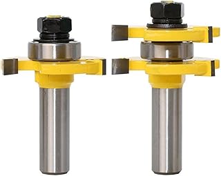 Bestgle 2pcs 1/2-Inch Shank Matched Tongue and Groove Router Bit 3 Teeth T-Shape Panel Cabinet Door Flooring Wood Milling Tenon Cutter Woodworking Tools