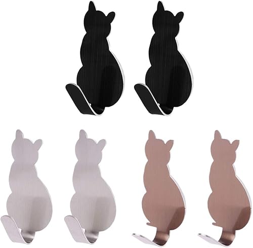 Miniatura 3 de ZHIZHOU Ganchos para colgar 2 piezas en forma de cola de gato decorativa de acero inoxidable para puerta de pared, ropa, abrigo, llave, perchero,
