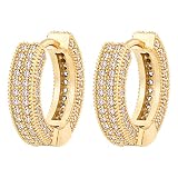 VEXXS Diamond Hoop Earrings for Men, 14K Gold Plated Iced Out Dangle Hoops Earrings Micro Pave 5A CZ