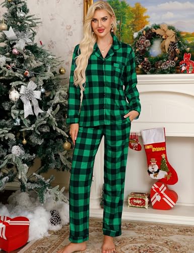 Image of SWOMOG Womens Pajamas Set Long Sleeve Sleepwear Button Down Nightwear Soft Cotton Pj Lounge Sets