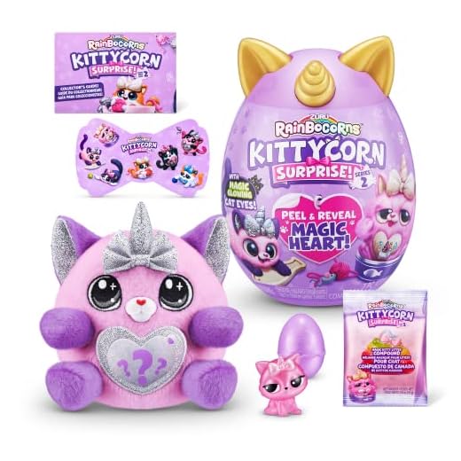 Rainbocorns Kittycorn Surprise Series 7, Bengal Cat - Peluche Coleccionable - 10 sorpresas para desempaquetar, pelar y revelar corazón, Pegatinas, a Partir de 3 años (Gato de Bengala)
