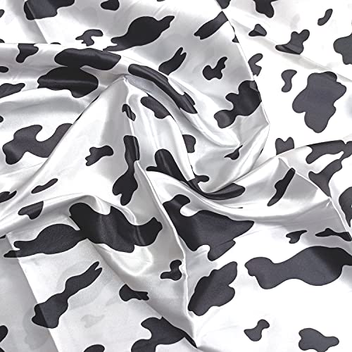 Luxurious Black and White Cow Print Satin Fabric - Perfect for Crafting and Home Décor, 1 Yard of Versatile Polyester