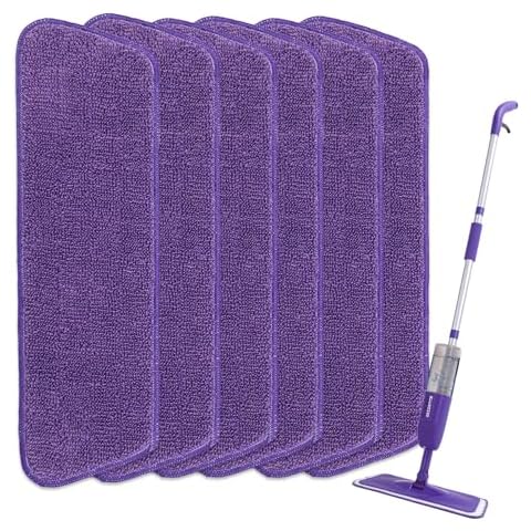 BUUROOHM 6pcs Microfiber Spray Mop Replacement Heads for Wet/Dry Mops Flat Replacement Heads for Floor Cleaning and Scrubbing Microfiber Pros Reusable Mop Pads Cover