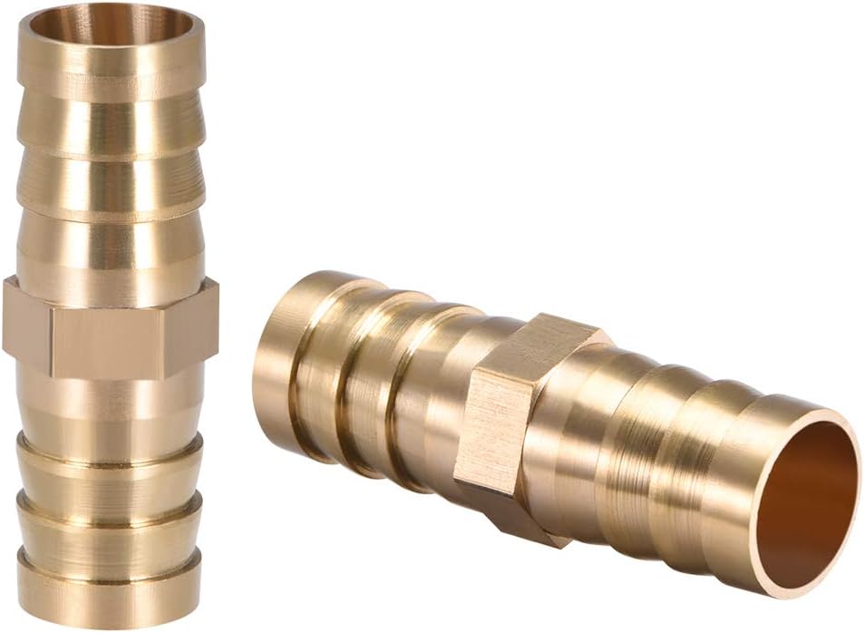 uxcell 16mm or 5/8" ID Brass Barb Splicer Fitting,Straight Barb Hose Fitting Air Gas Water Fuel,2pcs