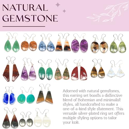Earrings Set for Women - 20 Pairs Crystal Drop & Dangle Earrings, Assorted Natural Gemstones - Handcrafted4