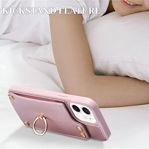 Miniatura 8 de LAMEEKU Funda tipo cartera compatible con iPhone 11, funda con tarjetero y bloqueo RFID, funda de cuero con anillo de rotación de 360, parachoques