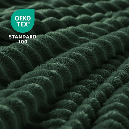 Image of BEDELITE Fleece Throw Blanket for Couch - 3D Ribbed Jacquard Soft and Warm Decorative Fuzzy Blanket - Cozy, Fluffy, Plush Lightweight Emerland Green Throw Blankets for Bed, Sofa, 50x60 inches