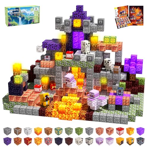 Magnetische Bausteine 100 Teile STEM Spielzeug ab 3 Jahre Magnetspielzeug Montessori Konstruktionsset mit Fliesen Lernspielzeug Geschenk für Jungen Mädchen Kinder-KammergerichtsschlachtLeuchtend