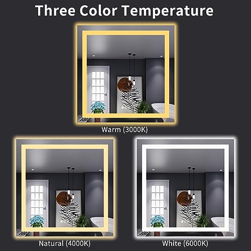 LOAAO 38"X38" LED Bathroom Mirror with Lights, Anti-Fog, Dimmable, Backlit + Front Lit, Lighted Bathroom Vanity Mirror for Wall, Memory Function, Tempered Glass, Shatter-Proof, ETL Listed