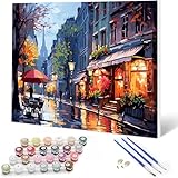 Kit peinture par numéros avec cadre bois 20x30 cm, comprenant toile pré-imprimée, 3 pinceaux de tailles variées et peintures acryliques, pour un loisir créatif et relaxant.