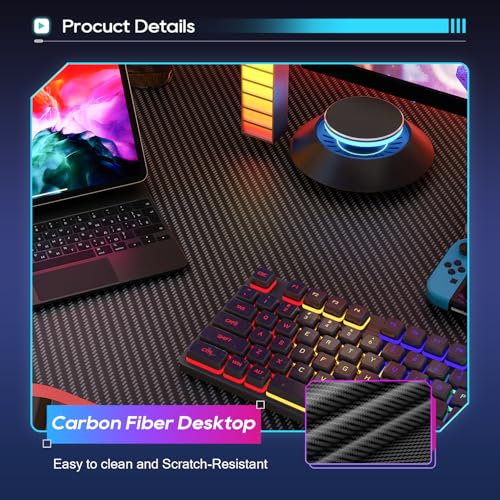 Image of BestOffice 39 inch Gaming Desk Computer Gaming Desk Z Shaped Gaming Workstation Ergonomic Gaming Table with Headphone Hook for Game Players,Black&Red