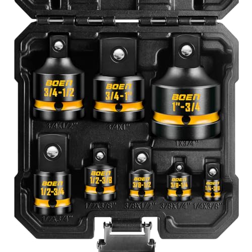 BOEN 8-Piece Impact Socket Adapter & Reducer Set 1/4 3/8 1/2 3/4 Cr-Mo Steel Impact Driver & Wrench Conversion Kit with Deep Embossed and Painted Marking