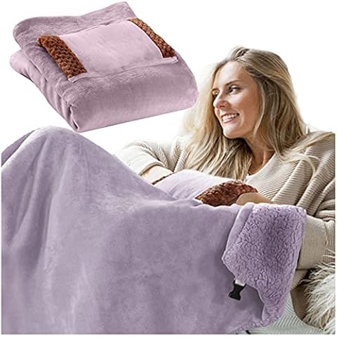 Cordless Heated Blanket Battery Operated 60x80cm, Portable USB Electric Heating Throw Blanket Wrap Shawl, Outdoor Soft Flannel Heating Wrap Stadium Blanket for Travel,Office,Home, Washab(Color:Purple) Cover