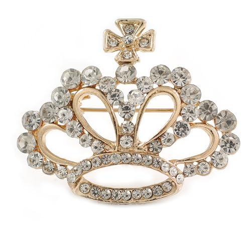 Broche couronne en cristal royal en métal doré de 45 mm de diamètre pour vestes et foulards