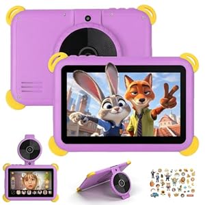 Laptok Kinder Tablet 7 Zoll Android 15, 20GB RAM 64GB ROM (1TB Erweiterbar), Penta-Core, WiFi 6, BT5.4, Widevine L1, KI Kamera&Lernfunktionen, Elternkontrolle, Kids Tablet mit Eva Hülle & OTG, Lila