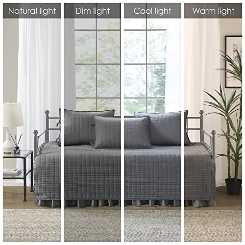 Image of Comfort Spaces Daybed Cover- Luxe Double Sided -Quilting, All Season Cozy Bedding with Bedskirt, Matching Shams, 75'x39' Charcoal Grey 5 Piece
