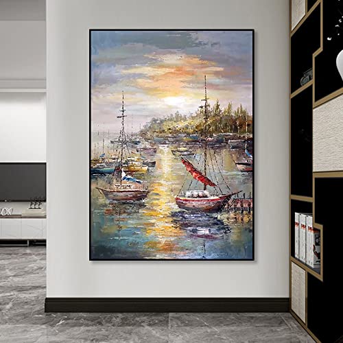 Peinture à l'huile peinte à la main paysage de mer tableau texture épaisse 3d