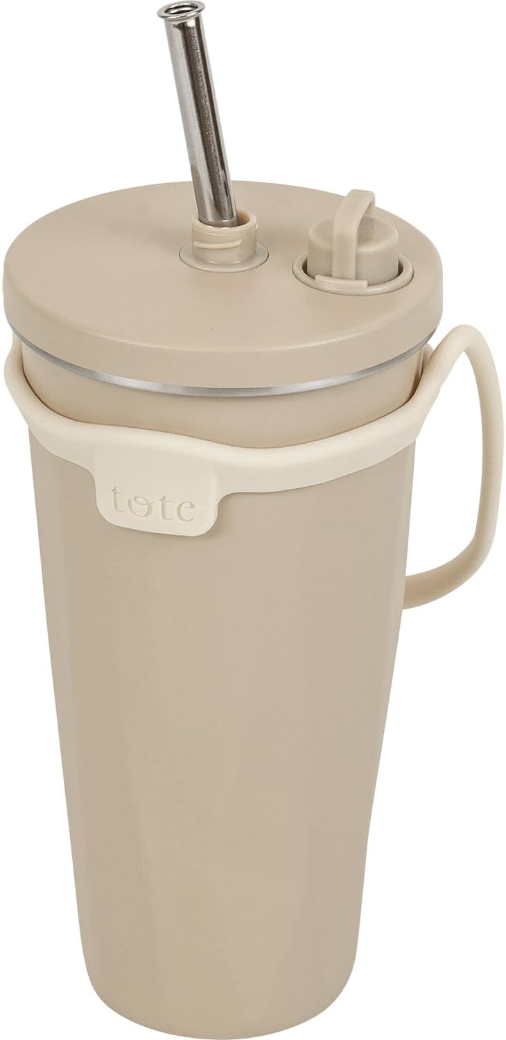 Wahei Freiz RH-1807 Tumbler with Straw, 15.2 fl oz (470 ml), Mocha, 2-Way, with Strap, Vacuum Insulated, Heat Retention, Cold Retention, Convenient to Carry