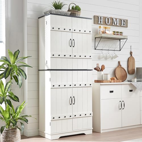 72-Tall-Farmhouse-Kitchen-Pantry-with-Rivet-Barn-Doors-Rustic-Wood-Cupboard-Storage-Cabinetw-Drawer-Adjustable-Shelves-for-Dining-Living-Room-Bathroom-Hallway-Antique-White 72 Tall Farmhouse Kitchen Pantry with Rivet Barn Doors Rustic Wood Cupboard Storage Cabinetw Drawer Adjustable Shelves for Dining Living Room Bathroom Hallway Antique White
