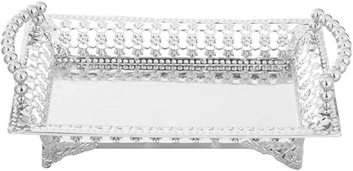 LIFKOME Cake Display Plate Silver Footed Fruit Basket Tray Metal Dessert Display