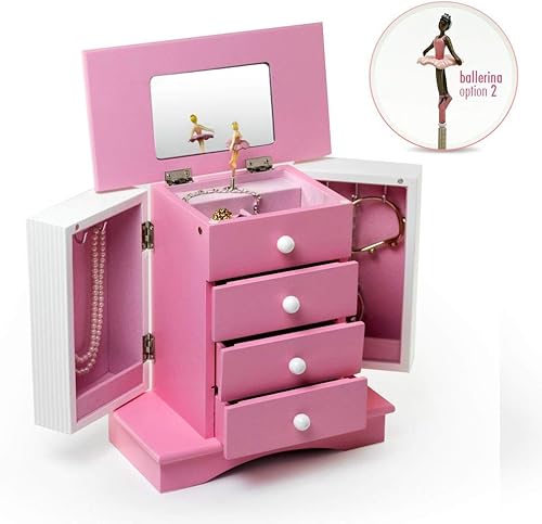 Miniatura 3 de Joyero musical de madera pintada en color rosa y blanco para niña - Elise by Mele & Co.- Muchas canciones a elegir