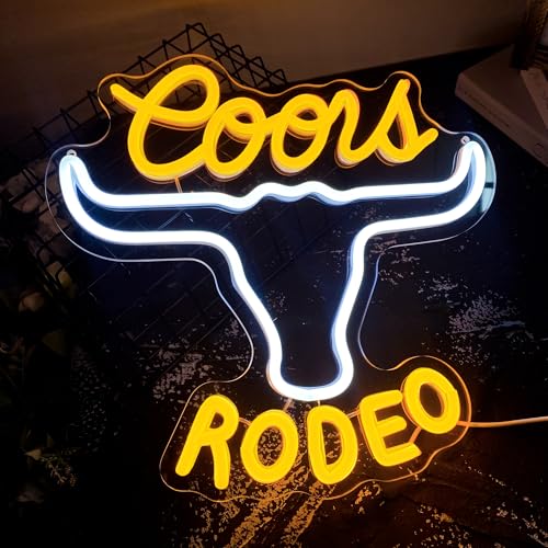 Image of Cowboy Neon Sign Western Rodeo Bull Skull Neon Sign, Dimmable LED Wall Cow Skull Light Sign for Beer Bar Club Man Cave Friends Colleague Gifts(13.1 x 12.5in)