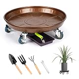 15.7" Metal Plant Caddy, Heavy Duty Planter Pot Mover with Iron Lockable Wheels and Drain Hole, Larg
