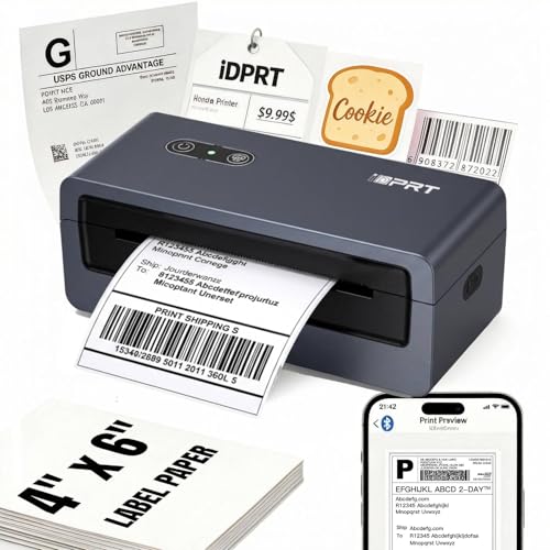 iDPRT 4x6 Bluetooth Thermal Shipping Label Printer Wireless Label Maker for Shipping Packages Work with iOS Android Windows Support Amazon Shopify USPS UPS