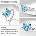 Bestyle Sterling Silver Butterfly Ring, Butterflies December-Blue Topaz Birthstone Rings Adjustable Hypoallergenic Silver Ring Delicate Everyday Jewelry Gift for Women Teen Girls