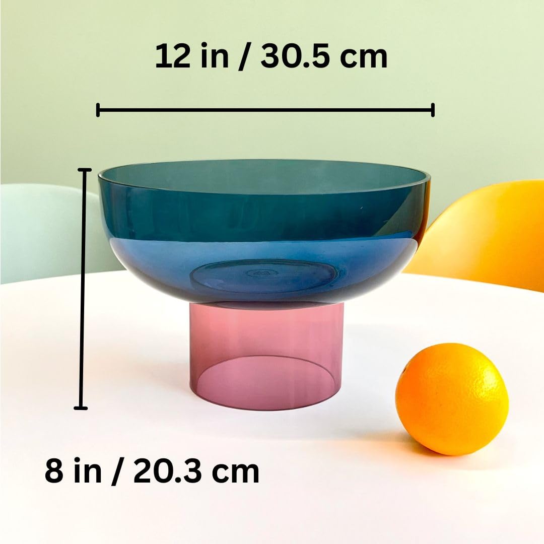 Cloudnola Cuenco decorativo reversible de cristal, azul y rosa, 25,4 cm de diámetro x 17,8 cm, para entretenimiento, frutero, cuenco de centro de mesa, regalo ideal para bodas, cumpleaños, aniversario