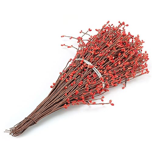 Kemengsuer 20Pcs Artificial Pip Berry Stems - 16inch Christmas Vines and Picks for DIY Crafts, Wreaths, Garlands - Red Berry Spray