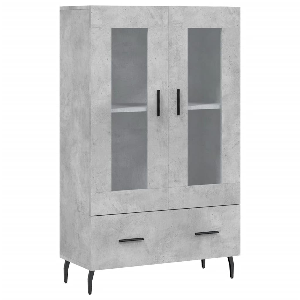 Nowoczesna komoda betonowa szara, 69,5 x 31 x 115 cm, materiał drewnopochodny, ze szklanymi drzwiami i metalowymi nogami, wszechstronne miejsce do przechowywania do salonu i jadalni