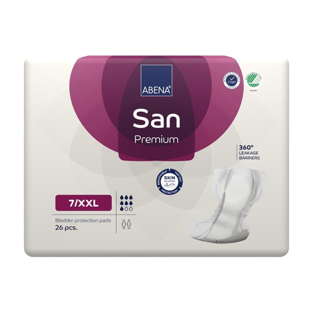 ABENA San Premium 7/XXL Premium Inkontinenzeinlagen für Damen und Herren (26x4= 104 Stück) | 2000 ml Saugfähigkeit, schnell einziehende, diskrete und anatomische einlagen