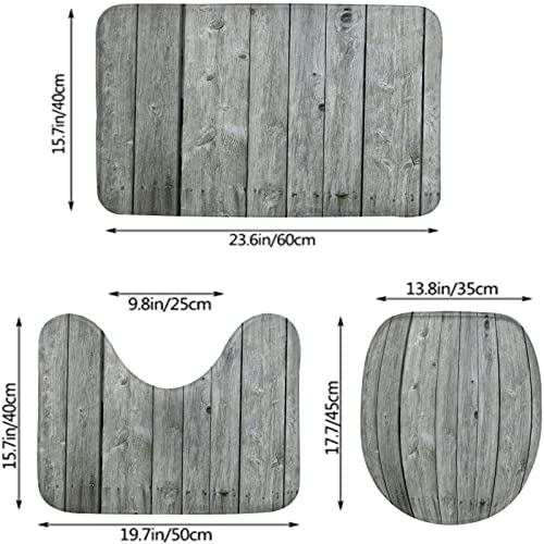 Badezimmerteppich-Set aus 3 Teilen, Wand aus altem, verwittertem Holz, Scheunenhintergrund, waschbare Badeteppiche, rutschfest, mit Rückenpolster, Konturteppich und Toilettendeckelbezug – Bild 4
