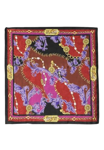 VERSACE JEANS COUTURE Multi/Gold Charm Link Baroque Print Silk Scarf