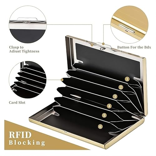 Metal Card Holder Wallet,Ultra Thin Stainless Steel Metal Wallets RFID Blocking Credit Card Wallet Holder for Men & Women (Gold)3