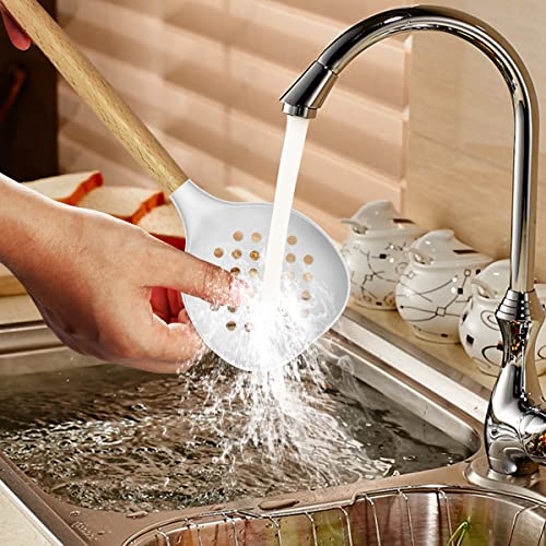 Silicone Cooking Utensils Set - 446°F Heat Resistant Silicone Kitchen Utensils For Cooking,Kitchen Utensil Spatula Set W Wooden Handles And Holder For Non-Stick Cookware, Bpa Free (White) #TOP6