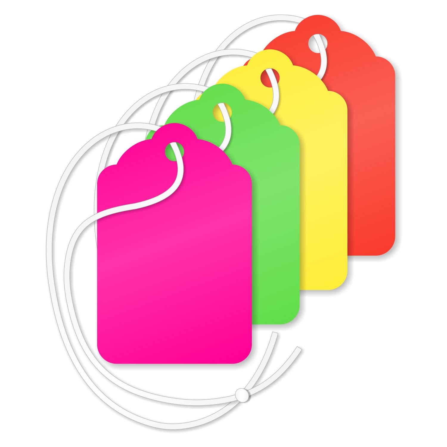 SmartSign Multi-Colored Merchandise Blank Tags with String | Fluorescent Green, Red, Pink and Yellow 1.75 x 1.125 Inches 13 Pt Cardstock Pack of 1000