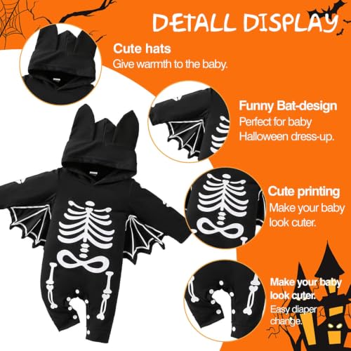 Miniatura 3 de Feuvois Disfraz Halloween Bebé Disfraz Murciélago Bebé Disfrazs Esqueleto Bebe Disfraces Halloweens Para Recién Nacidos Traje Halloweens Bebés 6-9 Meses