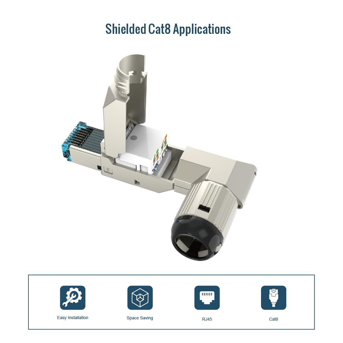 Tecmojo CAT8 STP Connecteurs RJ45 blindés sans outil, 40Gigabit, pour câbles 22-24 AWG, 12 Pièces