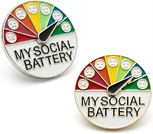 2PCS Social Battery Pin,My Social Battery Slider Pin,Funny Interactive Round Brooch Enamel Pins,Cute Mood Pins 7 Days a Week for Backpacks Clothing Hat Bags Scarves-picture-15