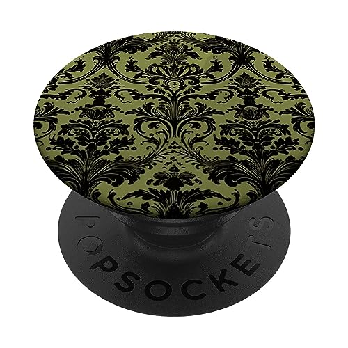 Black Damask Elegant Olive Green PopSockets Swappable PopGrip