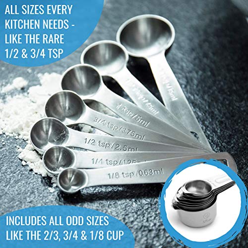 Stainless Steel Measuring Cups and Spoons Set of 16-7 Cup & 7 Spoon + Conversion Chart & Leveler - Kitchen Measuring Spoons and Cups - Dry Measure Cups Stainless Steel & Baking Metal Measuring Cups - Image 4