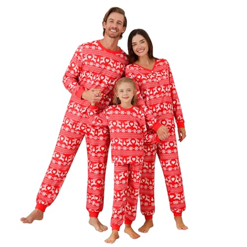 Miyanuby Family Christmas Pajamas Matching Sets Womens Mens Couple Kids Pjs Long Sleeve Xmas Allover Patterned Sleepwear Holiday Party Lounge Sets Red
