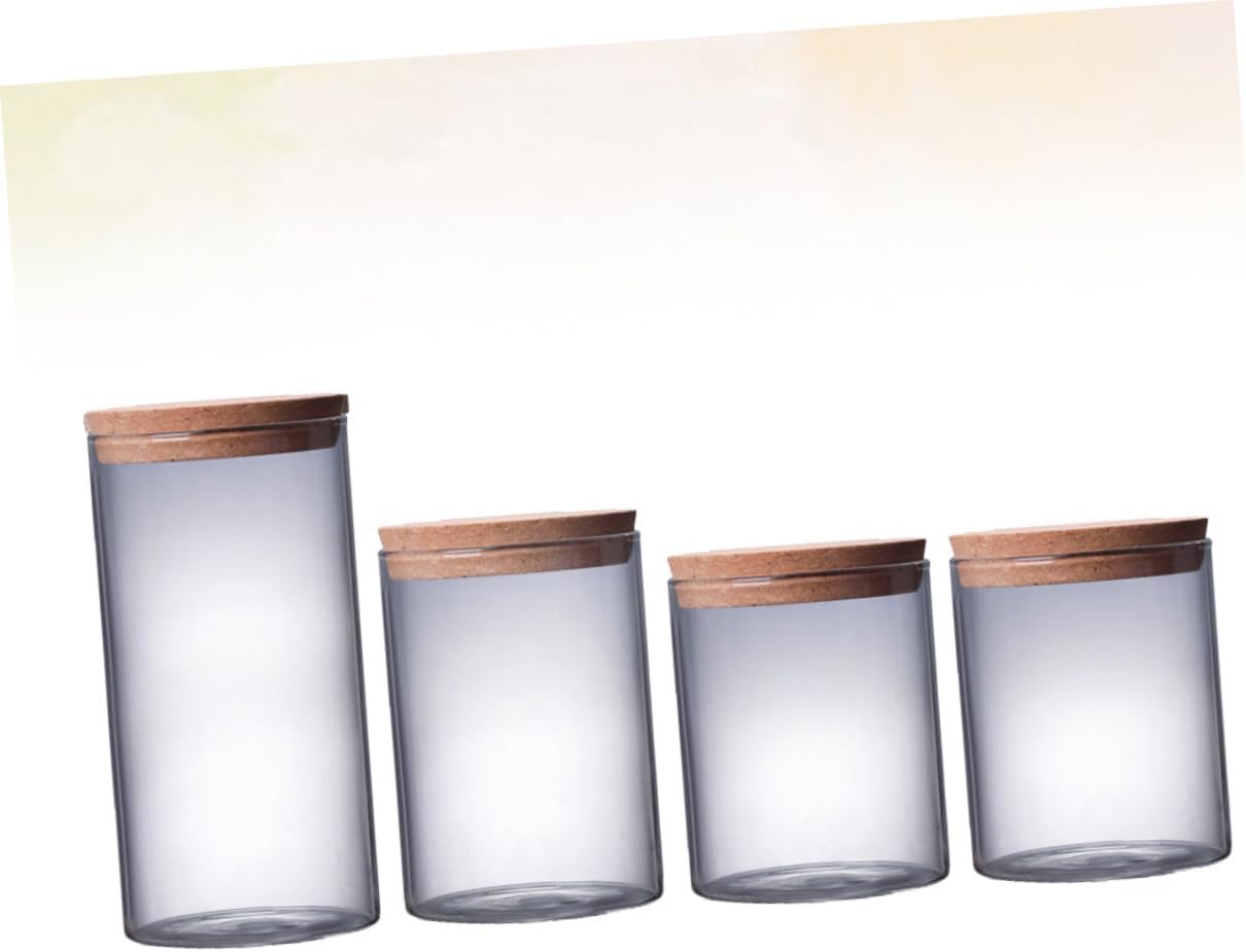 Cabilock 4pcs Cork Sealed Glass Storage Jars Food Canisters for Tea Coffee Dried Fruits Kitchen Storage Containers