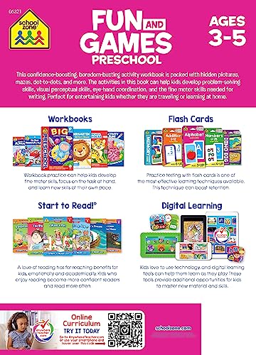 School Zone Fun and Games Preschool Activity Workbook: 320 Pages, Pre-K, Colors, Shapes, Alphabet, ABC's, Numbers, Learning Activities, Ages 3+ (School Zone Big Workbook Series) - Image 2