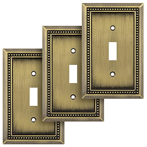 Image of Henne Bery Sunken Pearls Heavy Duty Decorative Wall Plate Switch Plate Outlet Cover (Single Toggle, 3 Pack, Antique Brass)