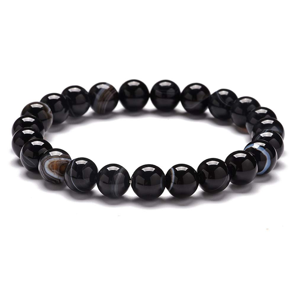 GemsflyNatural Stone Bracelets Round Ball Beaded Stretch Elastic Red Black White Agate Quartz Stone Wristband Bracelets